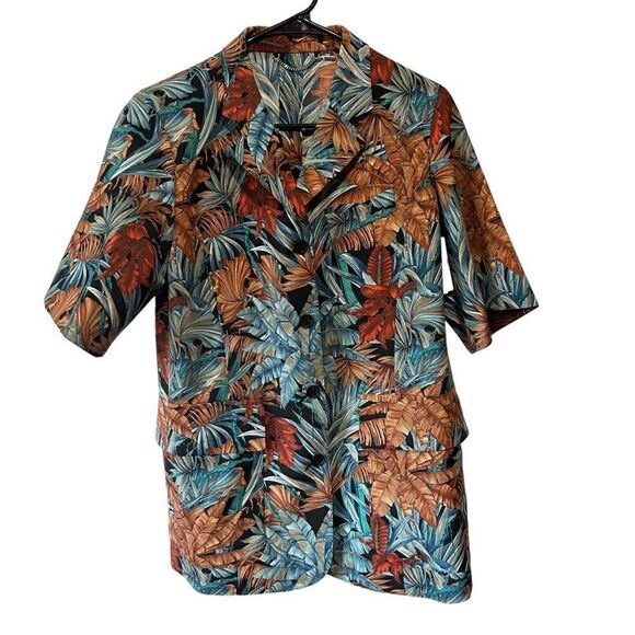 SALVATORE FERRAGAMO Wool and Mohair Floral Leaves Jungle Short Sleeve Blazer - Picture 6 of 14